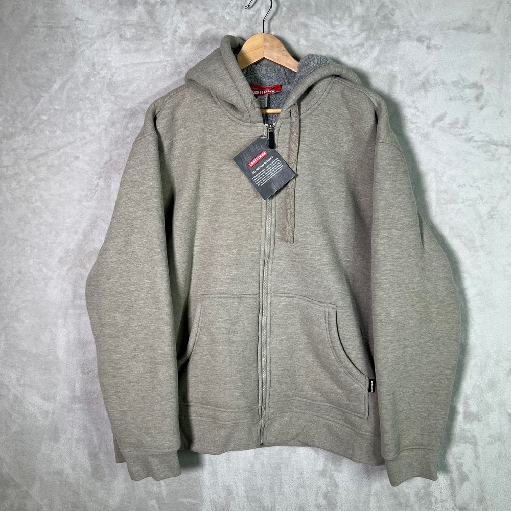 NWT Craftsman Hoodie Men 2XL XXL Beige Waffle Zip Up Sherpa Lined Warm Heavy